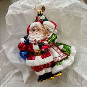 Retired Christopher Radko Santa and Mrs. Claus Mistletoe Ornament - 5”